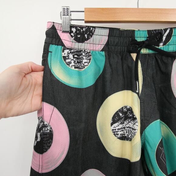 Volcom Stoneys Vent LP Swim Trunks Vinyl Record Print Black Size S NWT - Picture 10 of 15